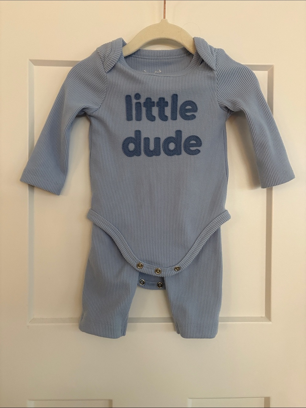 Little Dude Blue Ribbed Baby One-Piece Long Sleeve And Pants Set 0-3 Months